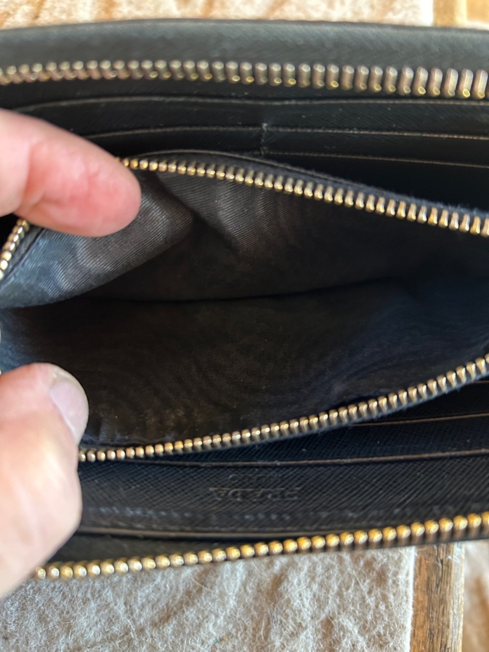 Prada Black Saffiano Zip Wallet with Gold Logo - Picture 8 of 9